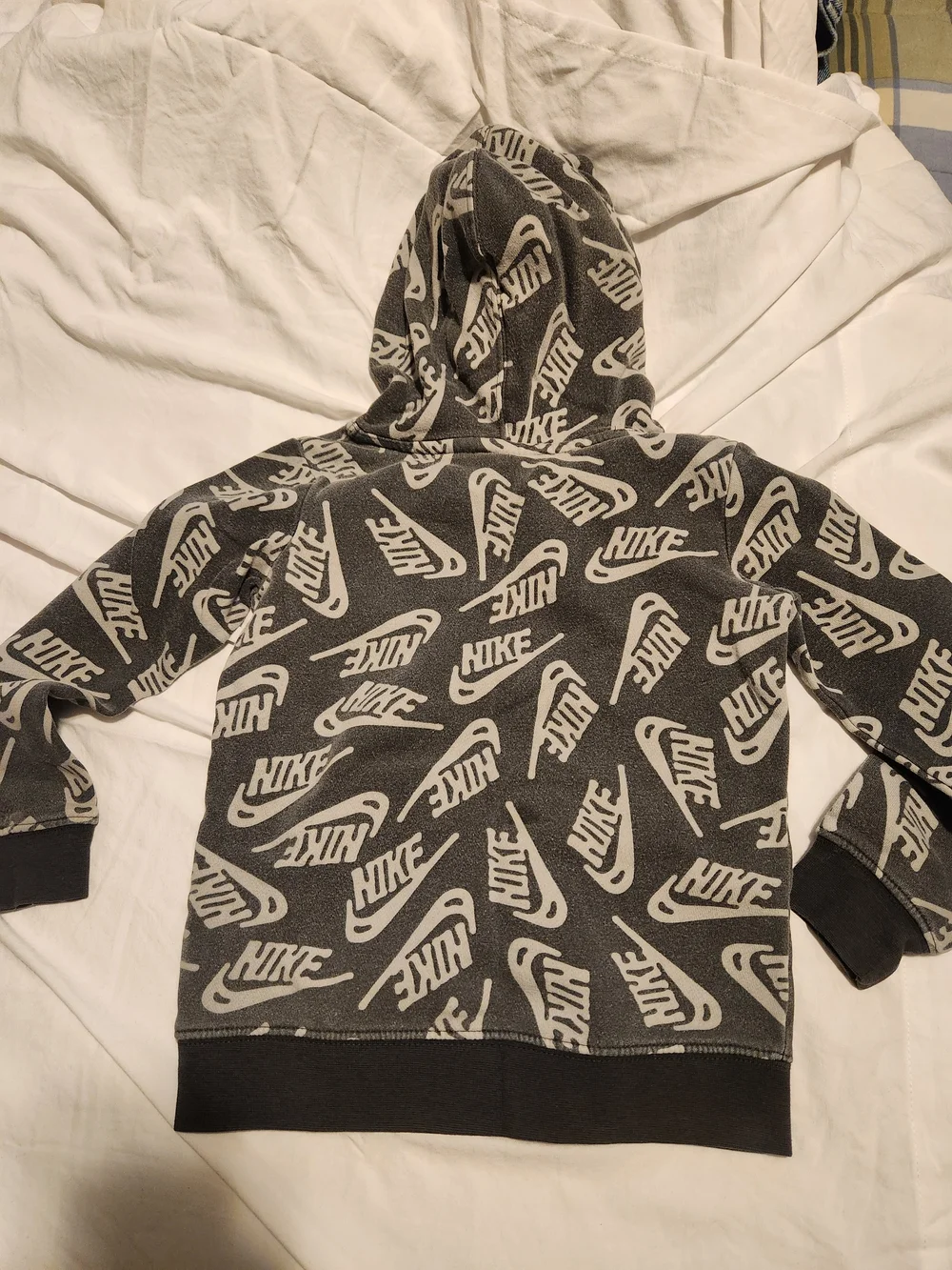 Nike Kids Black & Gray All-Over Logo Hoodie with Neon Green Swoosh